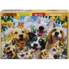 A4 "Happy Pets" 36 Piece Wooden Puzzle     A4 "Happy Pets" 36 Piece Wooden Puzzle